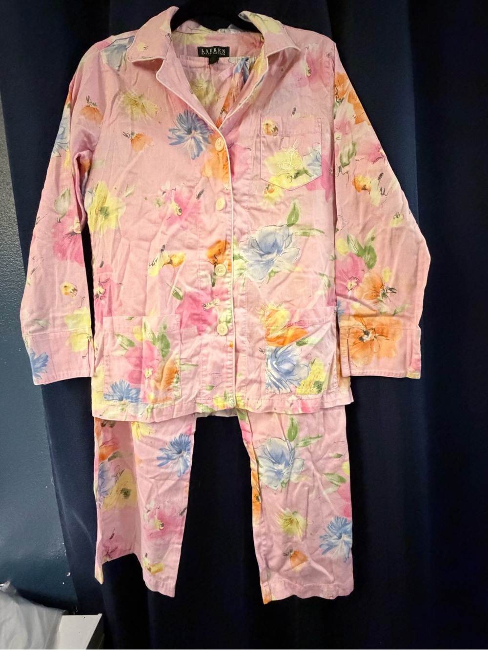 Ralph Lauren Pastel Pink Floral Button-Front Pajama Set - Picture 1 of 4